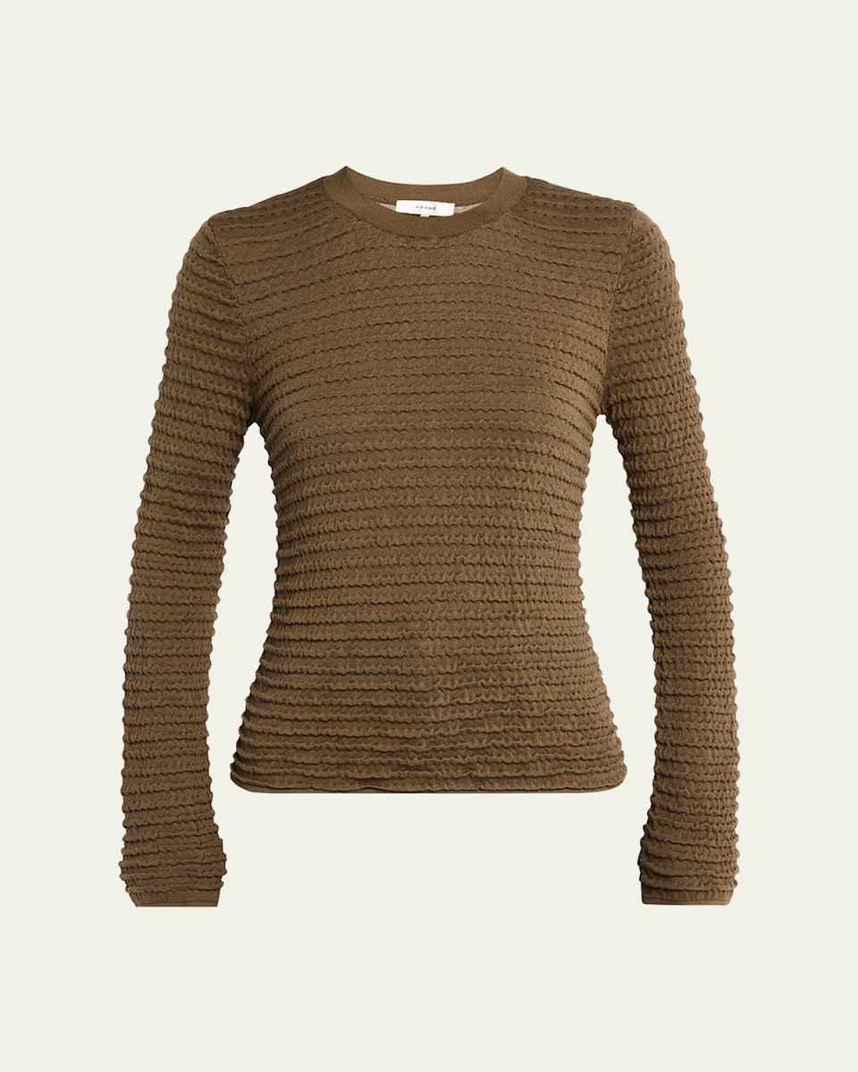 Smocked Long-Sleeve Crewneck Top